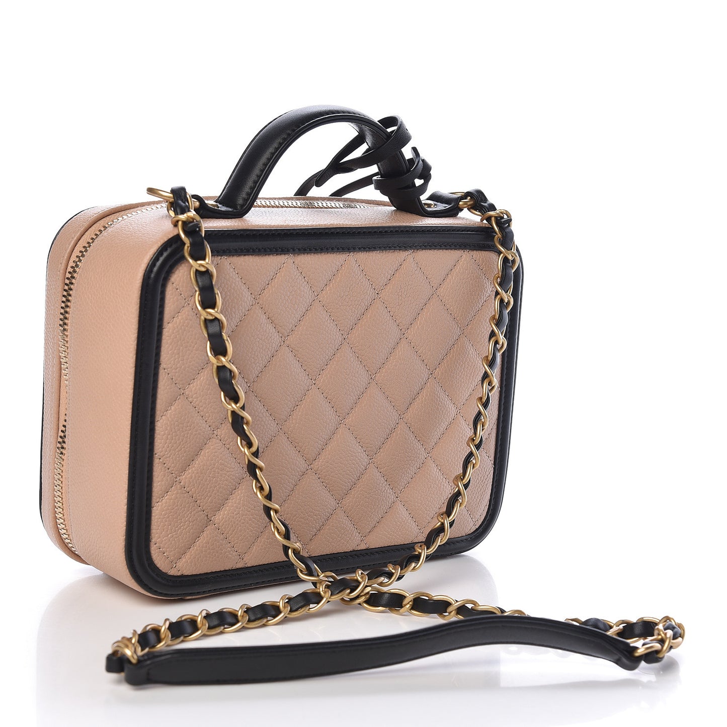 Caviar Quilted Medium CC Filigree Vanity Case Beige Black