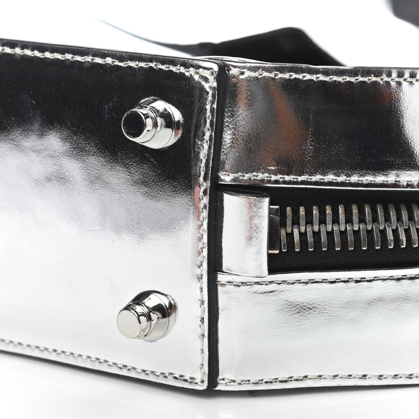 Metallic Calfskin Rabbit Fur Devere Top Handle Bag Silver