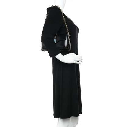 Valentino Garavani Brushed Calfskin Rockstud Flip Lock Chain Shoulder Bag Black 2 of 14