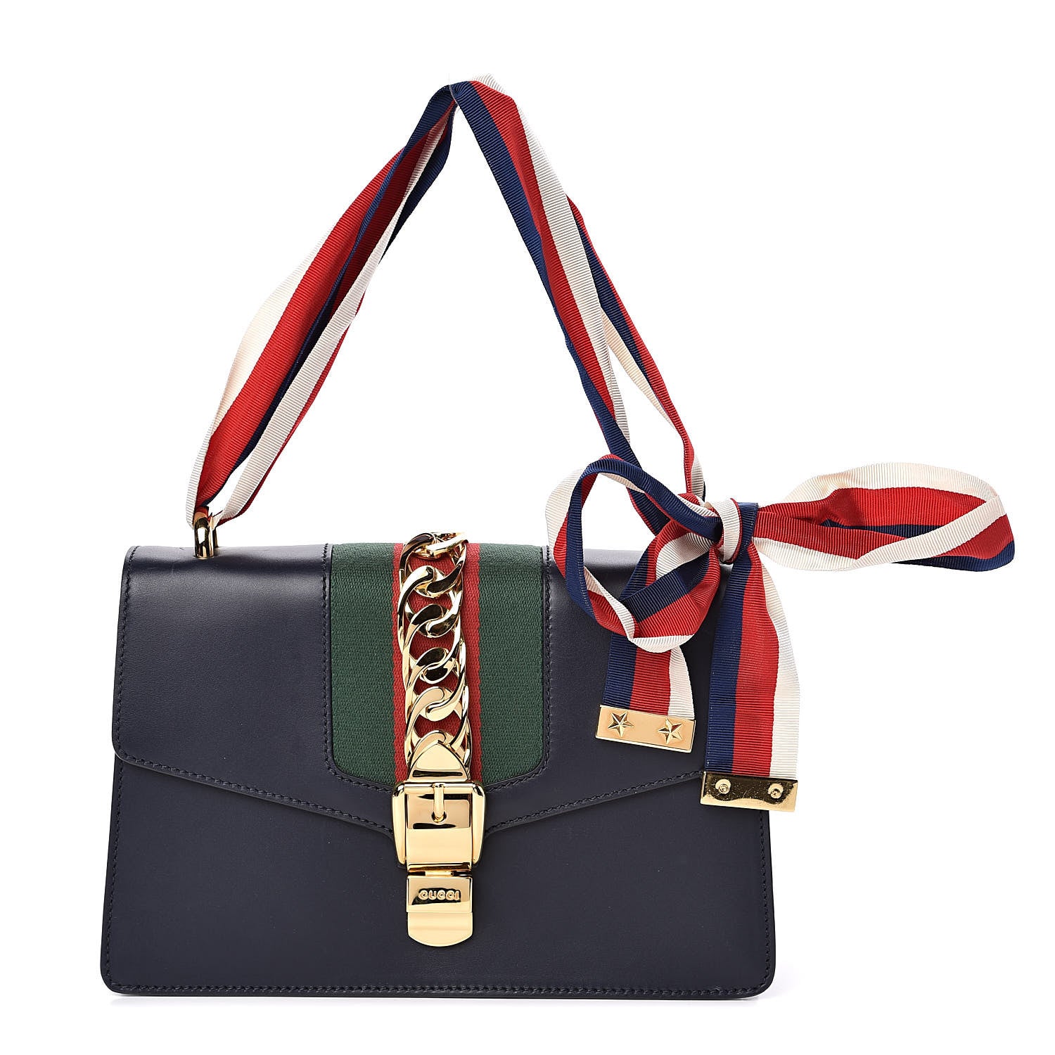 Gucci Vitello Fontanella Web Small Sylvie Shoulder Bag Blue Agata 1 of 11