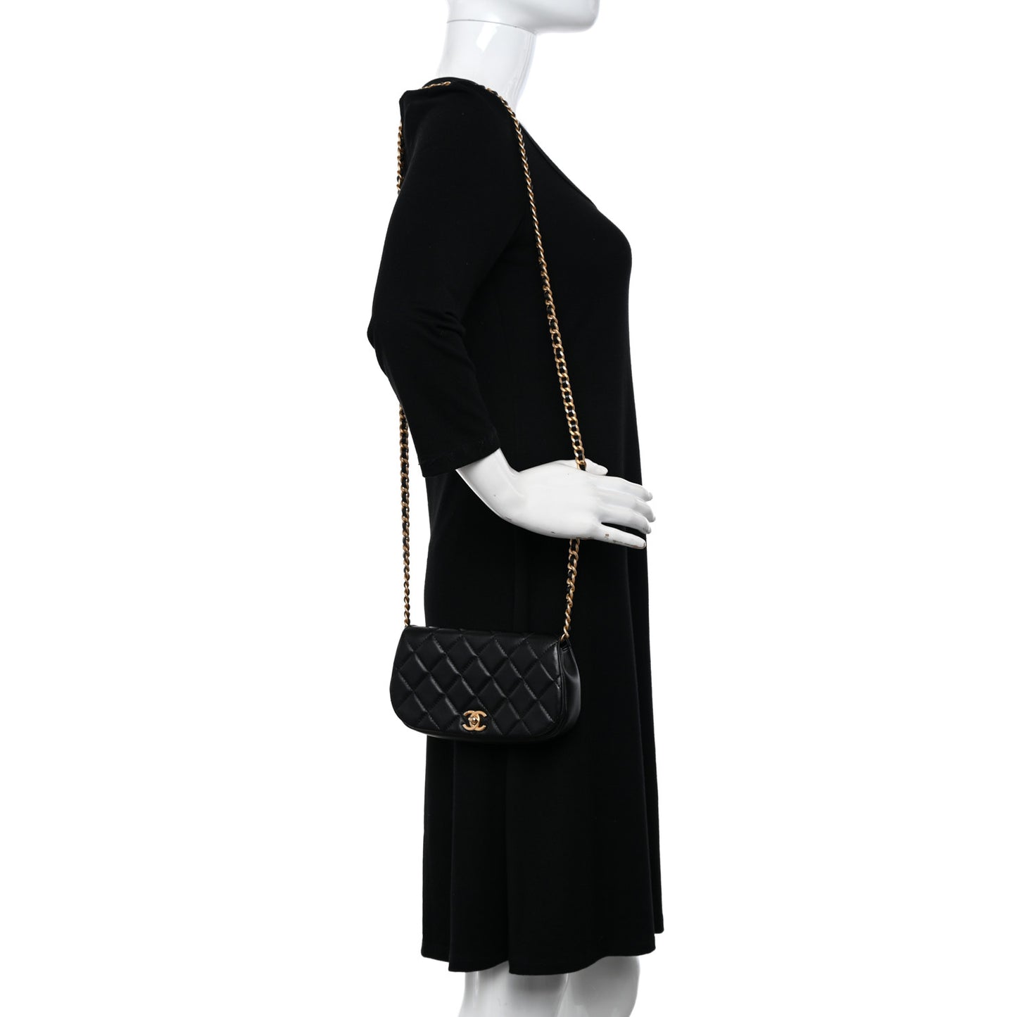 Calfskin Quilted Coco Mail Clutch With Chain Black