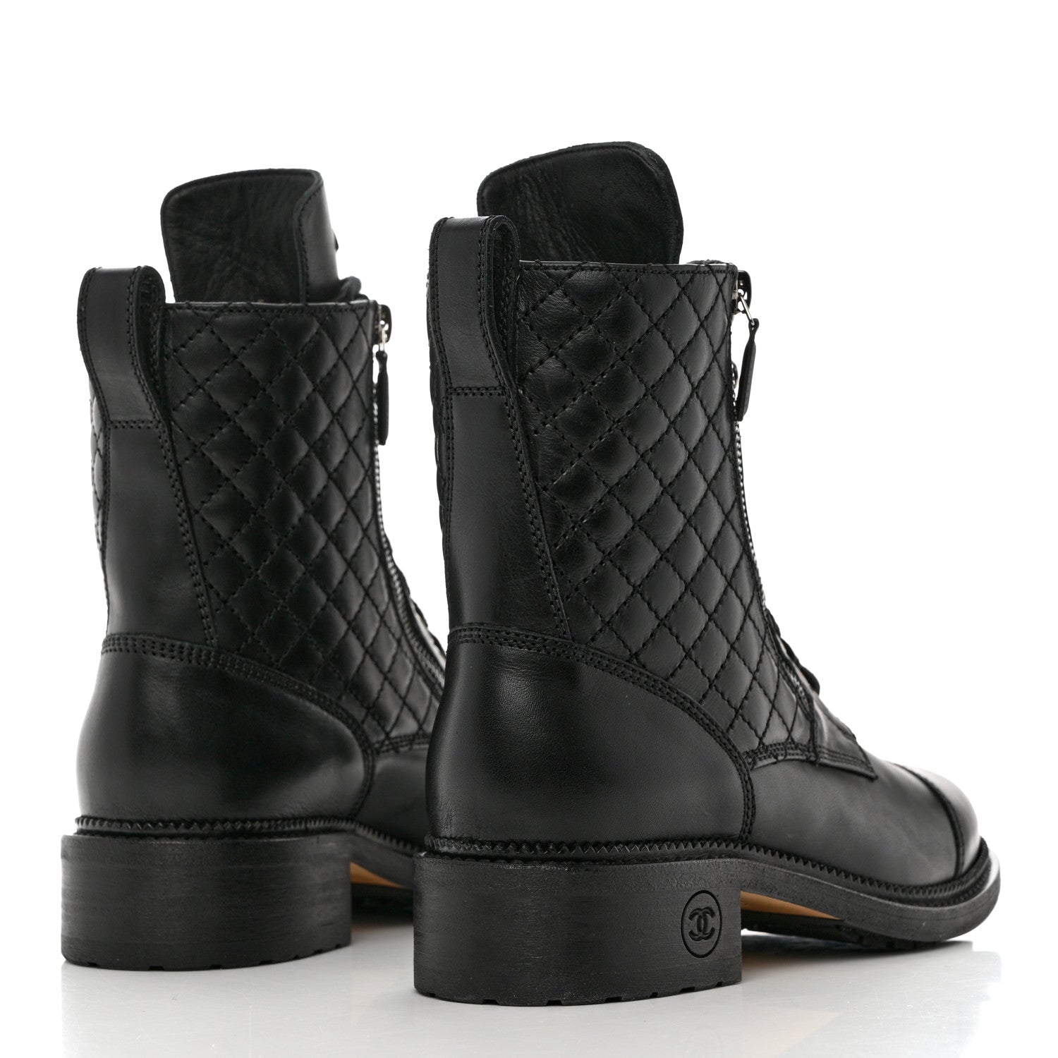 Chanel Calfskin Quilted Lace Up Combat Boots 38.5 Black 4 of 10