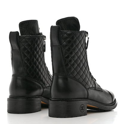 Chanel Calfskin Quilted Lace Up Combat Boots 38.5 Black 4 of 10