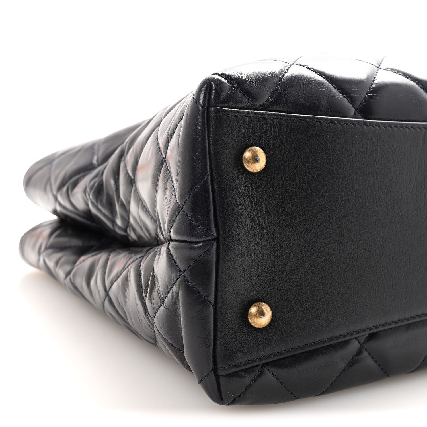 Chanel Glazed Calfskin Quilted Gold Bar Tote Dark Navy Blue 9 of 10