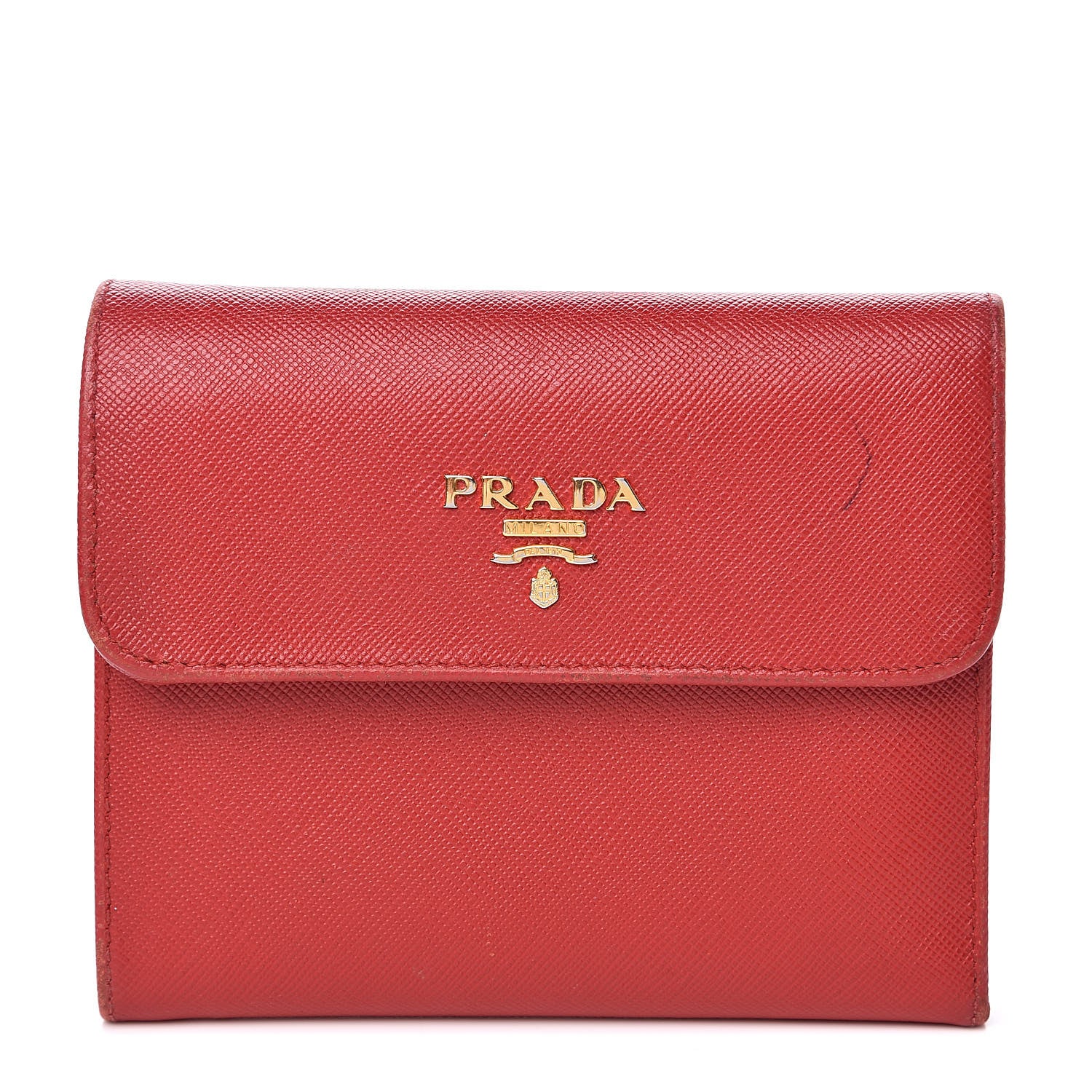 Prada Saffiano Metal Flap Wallet Fuoco 1 of 14