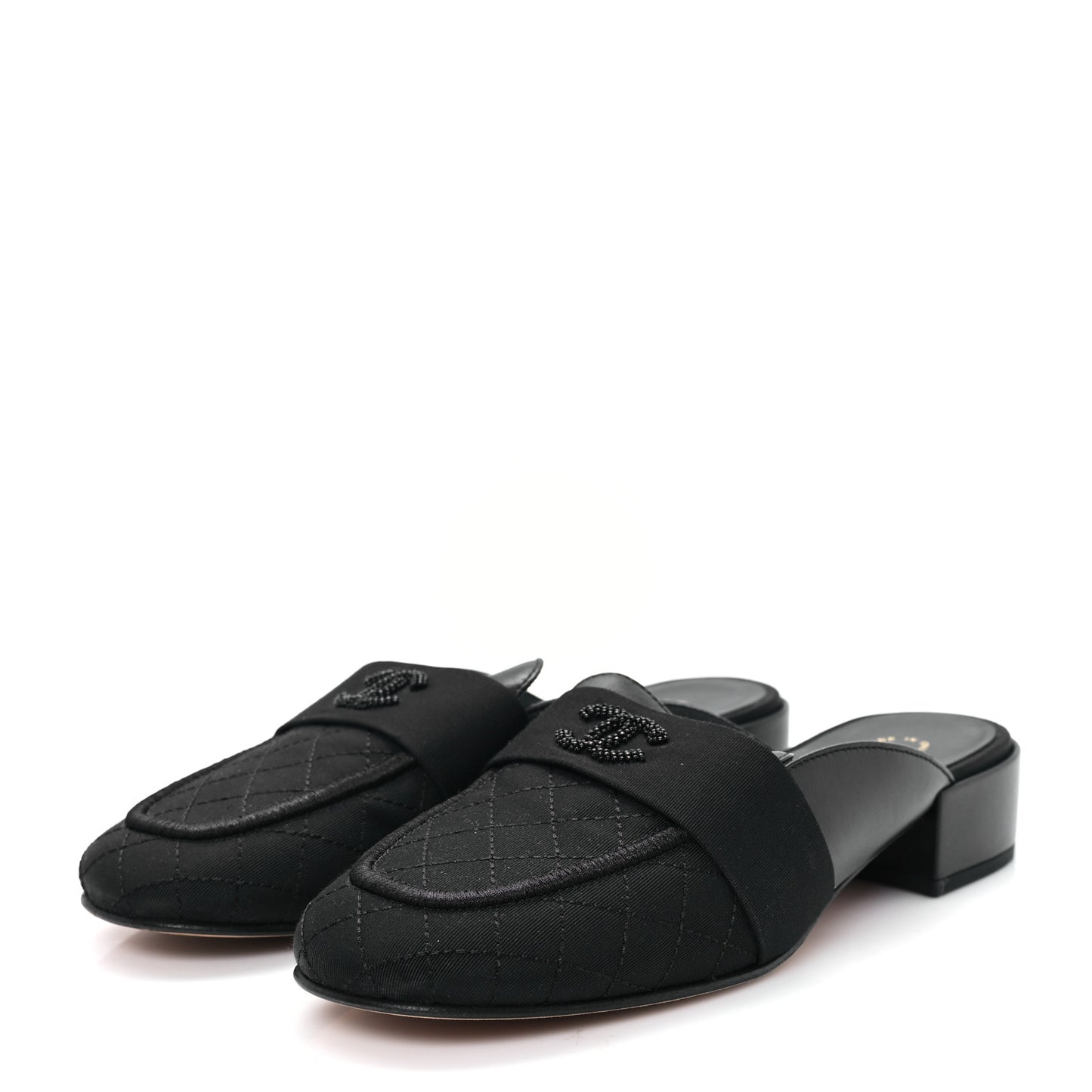 Lambskin Grosgrain Cap Toe CC Mules 37 Black