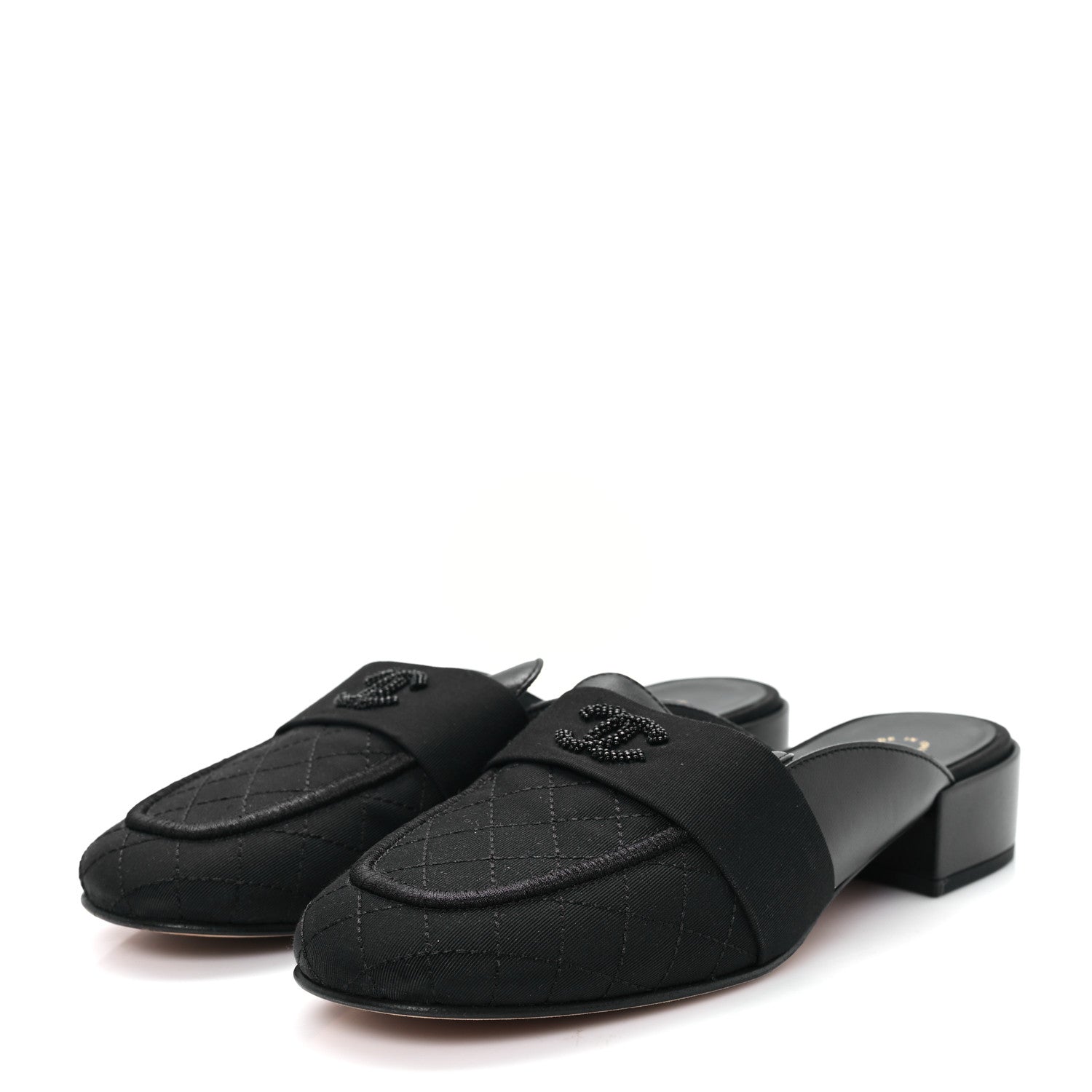 Chanel Lambskin Grosgrain Cap Toe CC Mules 37 Black 4 of 10