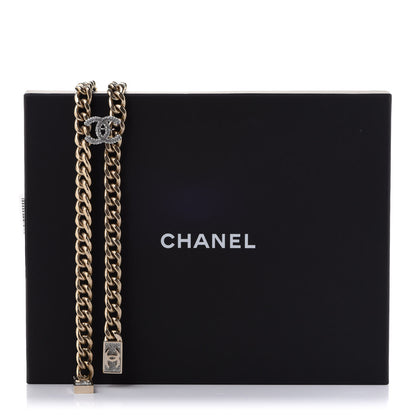 Chanel Chain Link Crystal CC Dog Tag Charm Necklace Gold 7 of 7