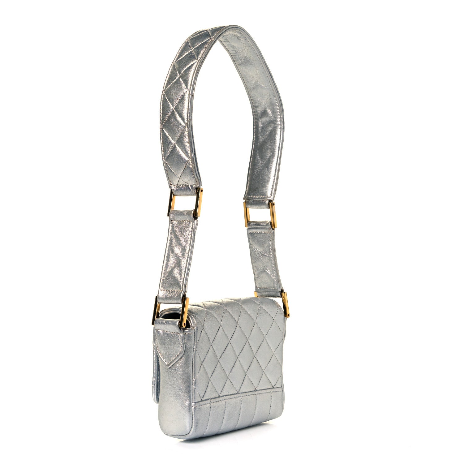 Chanel Metallic Goatskin Quilted Square Flap Shoulder Bag Silver 3 of 9