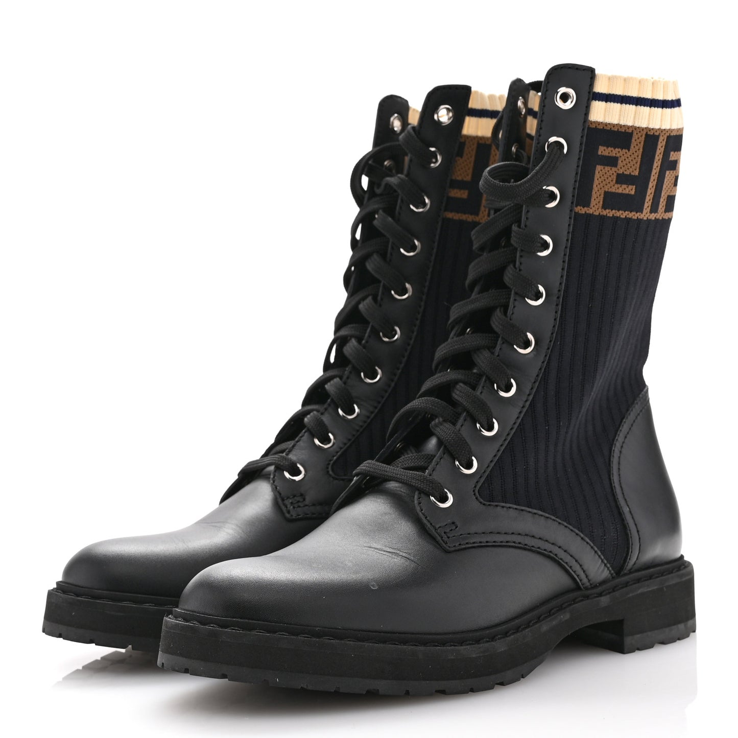 Calfskin Stretch Fabric Rockoko Biker Boots 38 Tobacco Black Marino