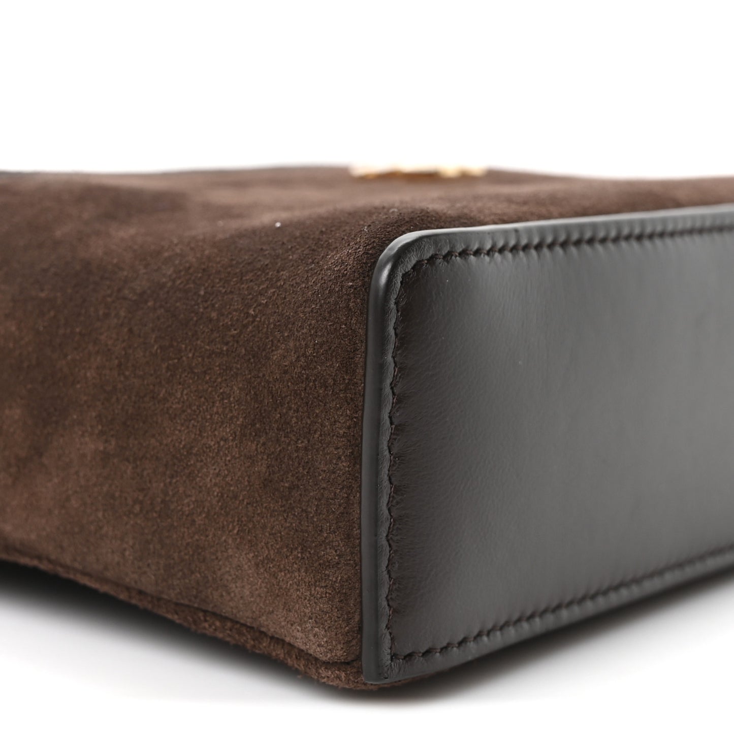 Suede Calfskin Top Handle Trapeze Small Vanity Case With Chain Dark Brown
