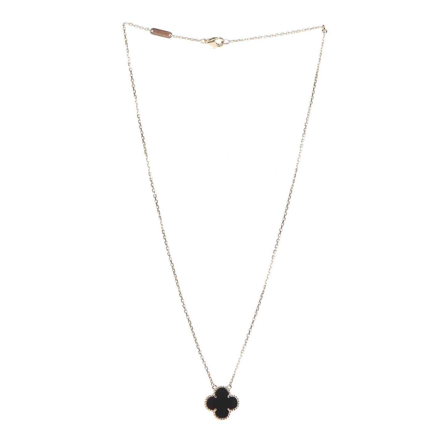 18K Yellow Gold Black Onyx Vintage Alhambra Pendant Necklace