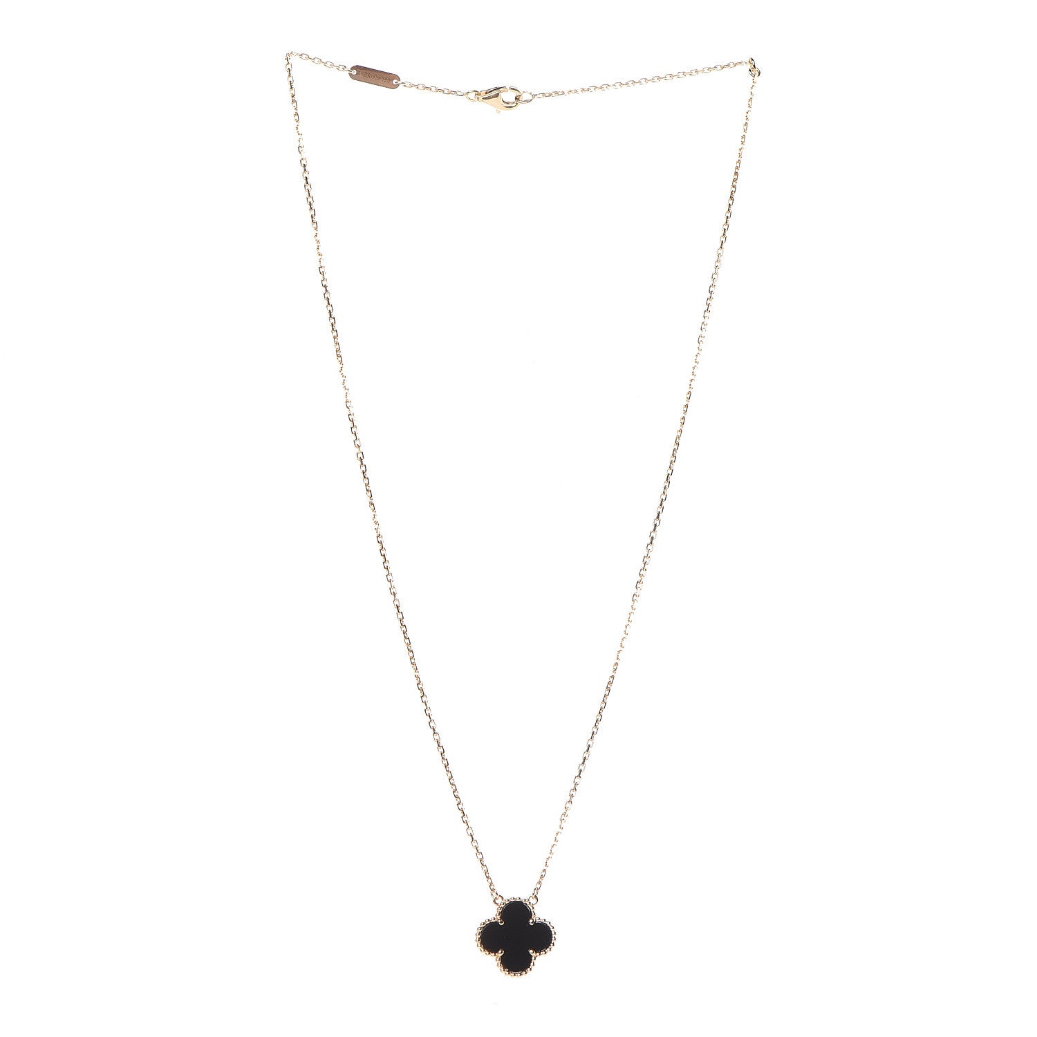 Van Cleef & Arpels 18K Yellow Gold Black Onyx Vintage Alhambra Pendant Necklace 3 of 8