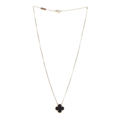 Van Cleef & Arpels 18K Yellow Gold Black Onyx Vintage Alhambra Pendant Necklace 3 of 8