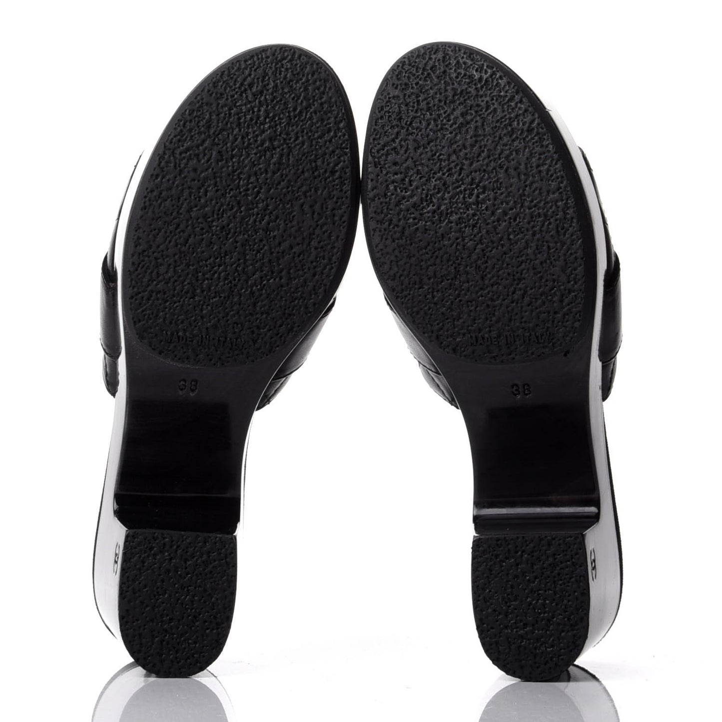 Lambskin Quilted Turn Lock CC Platform Mule 38 Black