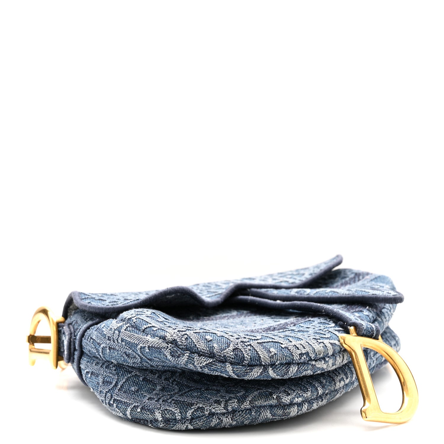 Christian Dior Oblique Embroidered Saddle Bag Denim Blue 4 of 15