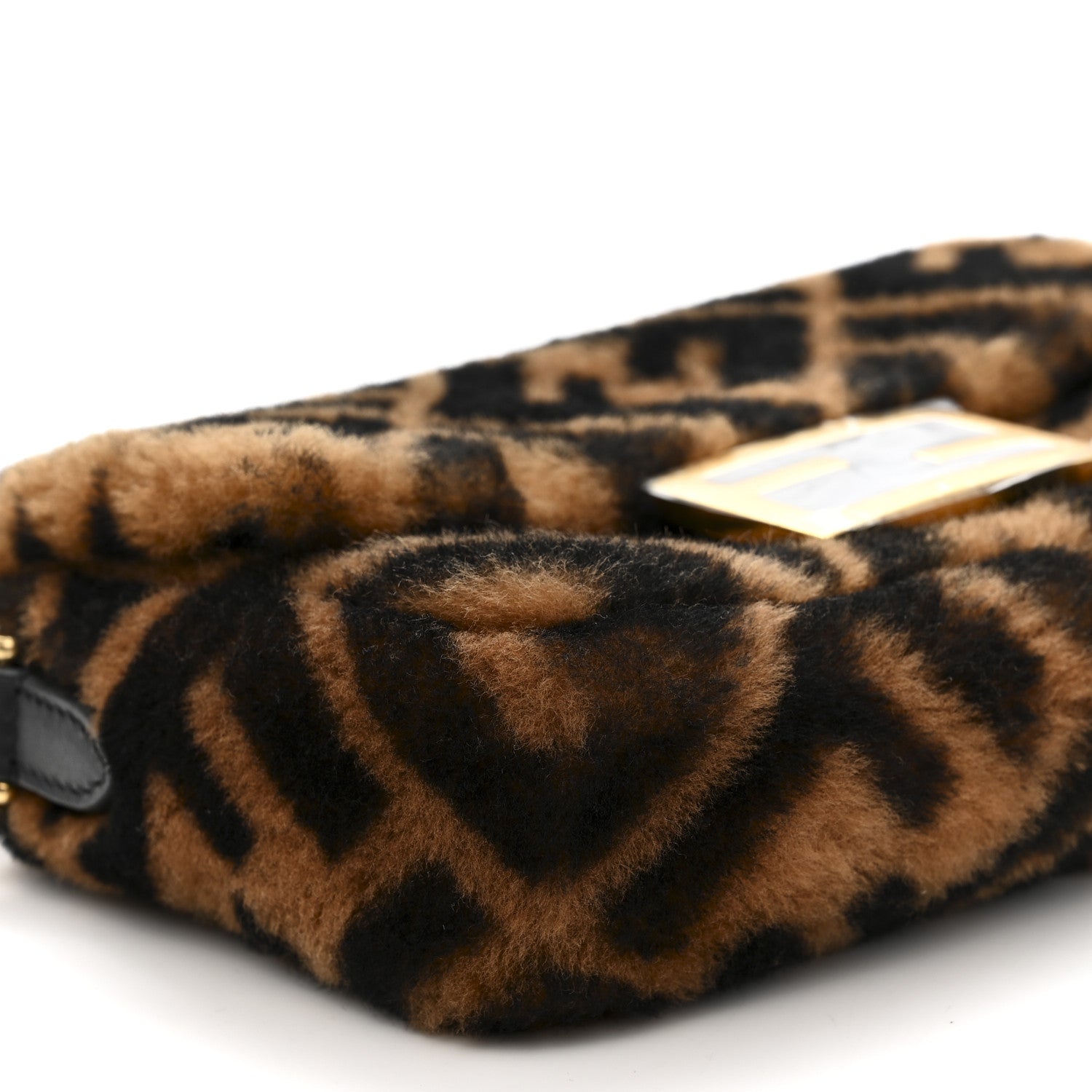 Fendi Shearling Vitello Dolce Macro FF 1974 Mini Baguette Tobacco Black 9 of 10