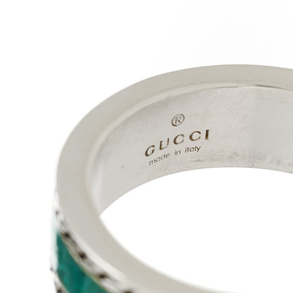 Gucci Sterling Silver Enamel Interlocking G ring 56 7.5 Turquoise 6 of 6