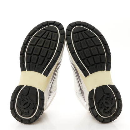 Chanel Fabric Laminated Calfskin Stretch CC Womens Sneakers 37 White Silver 6 of 9