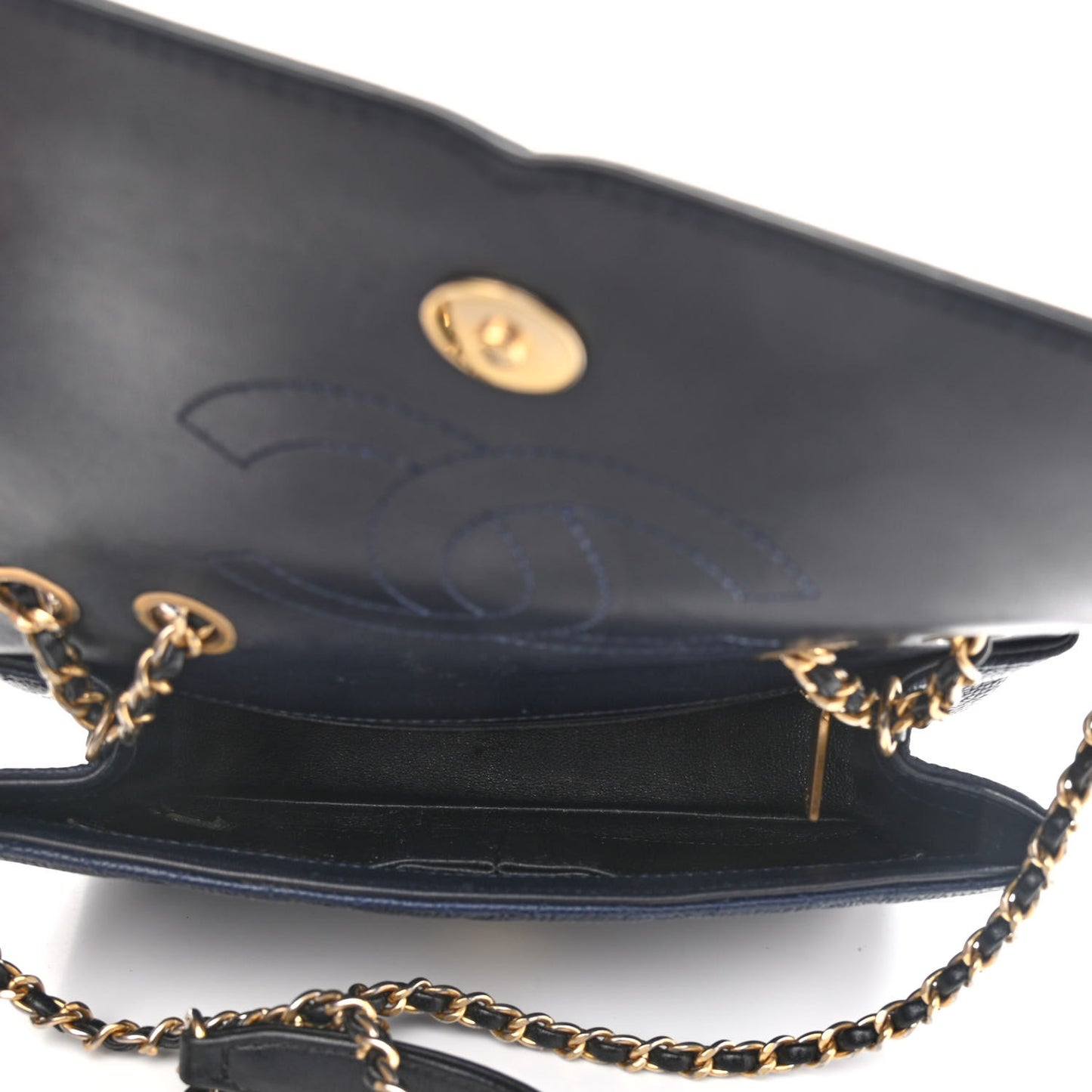Caviar Quilted Small CC Filigree Flap Navy Black