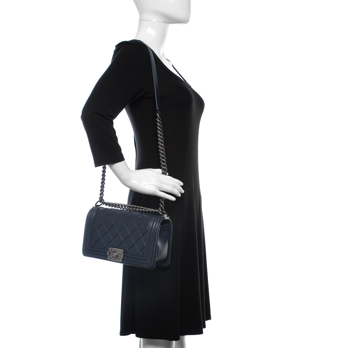 Calfskin Quilted Medium Boy Flap Navy Blue