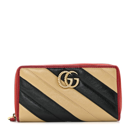 Gucci Azalea Calfskin Matelasse Diagonal Patchwork Torchon GG Marmont Zip Around Wallet Black Beige Romantic Cerise 1 of 8