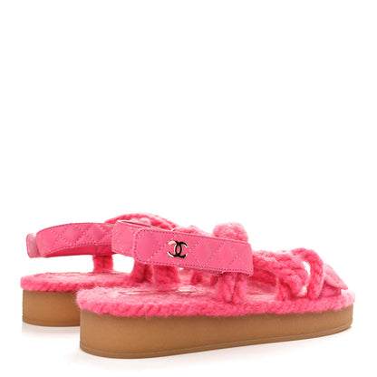 Chanel Cord Lambskin Quilted Logo Sandals 37 Pink 4 of 11
