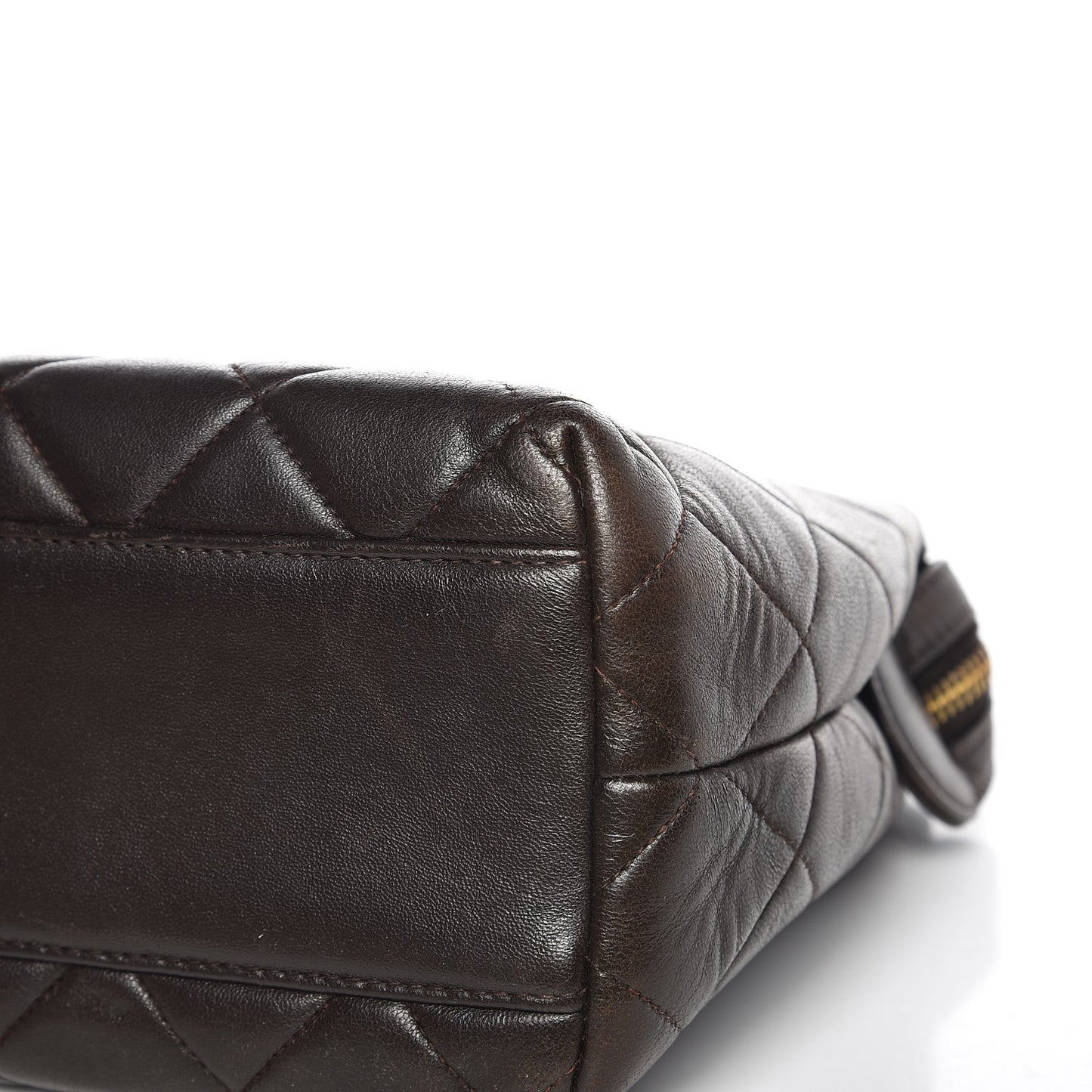 Lambskin Quilted Shoulder Bag Dark Brown