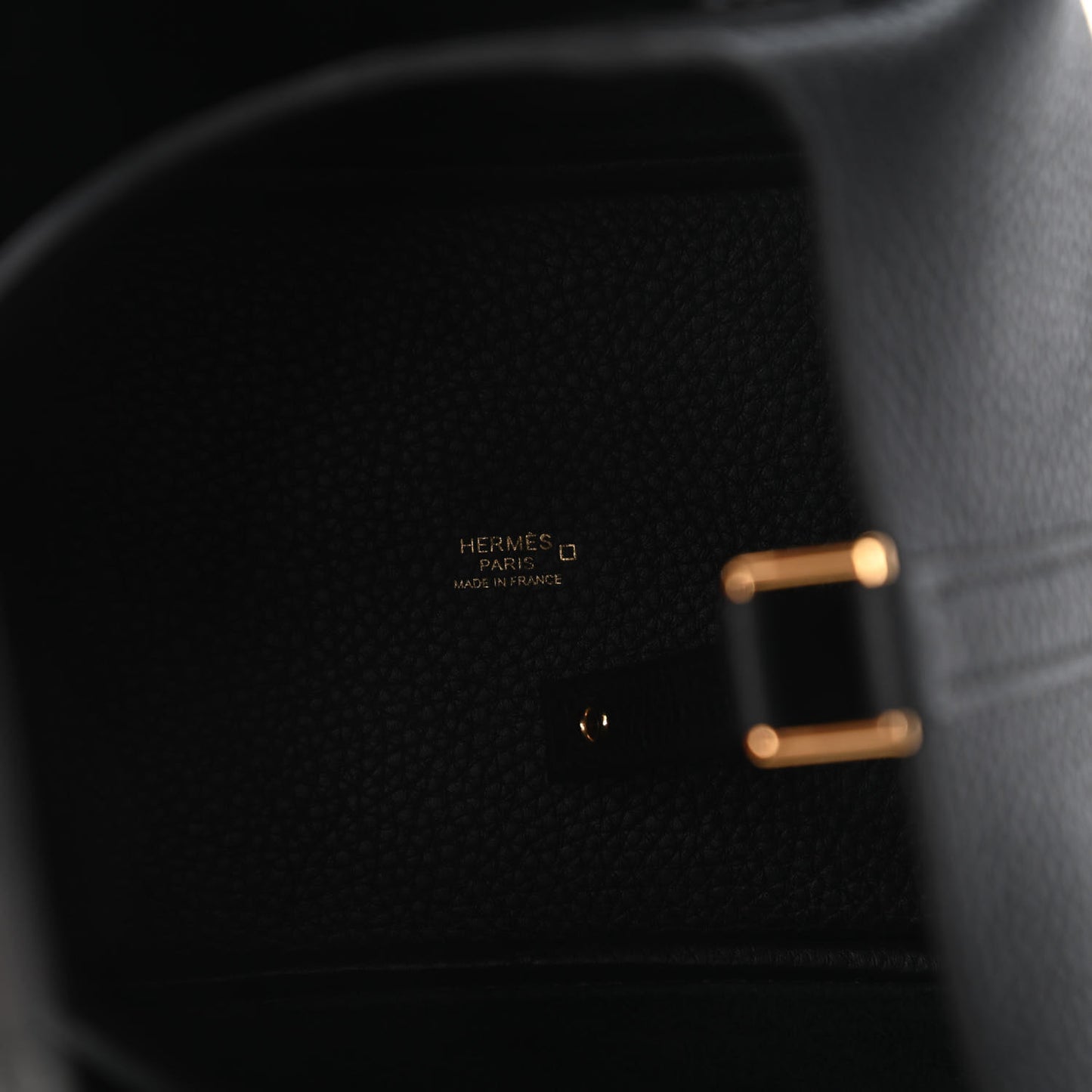 Taurillon Clemence Matte Alligator Picotin Lock Touch 18 PM Black