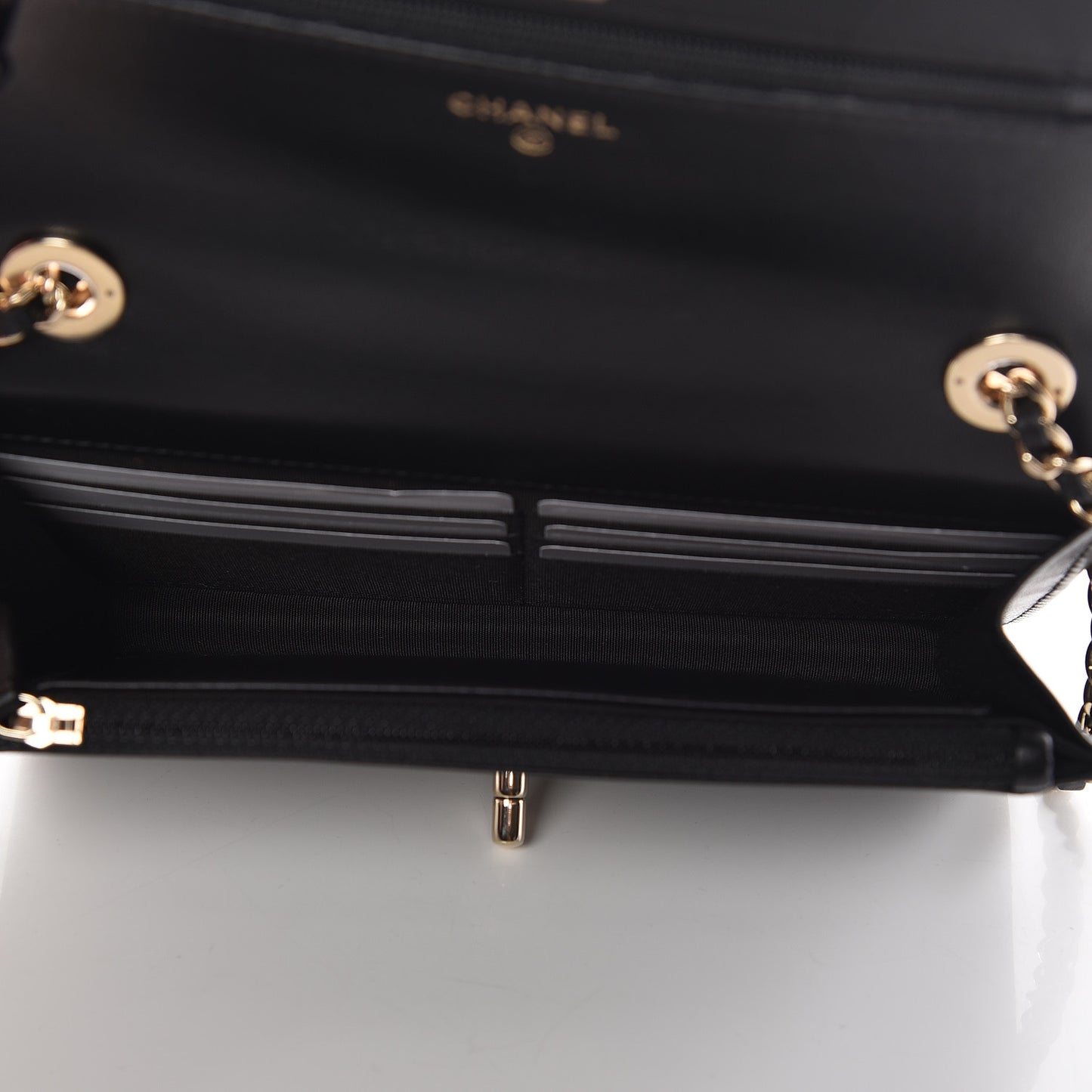 Lambskin Chevron Quilted Trendy CC Chain Wallet Black
