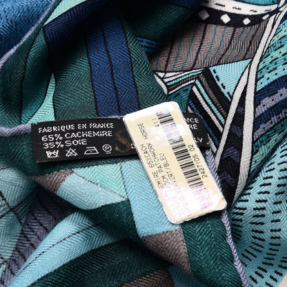 Hermes Cashmere Silk Patchwork Horse Shawl 140 Turquoise Vert Bleu 4 of 4