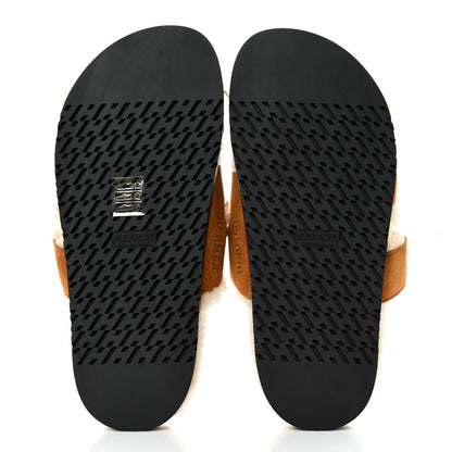 Hermes Suede Goatskin Woolskin Womens Chypre Sandals 37.5 Brun Fume Ecru 5 of 9