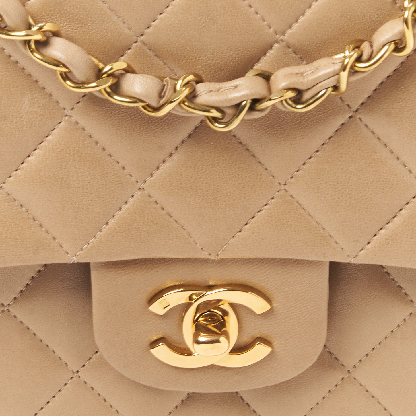 Chanel Lambskin Quilted Medium Double Flap Beige 7 of 10