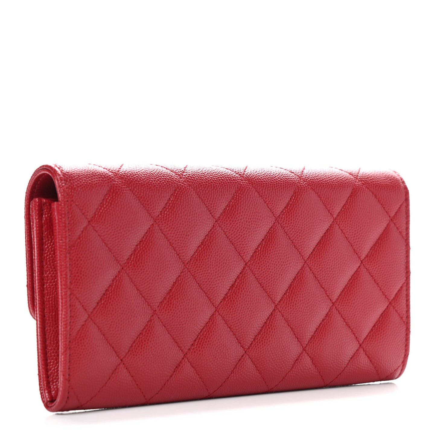 Caviar Quilted Large Gusset Flap Wallet Dark Red