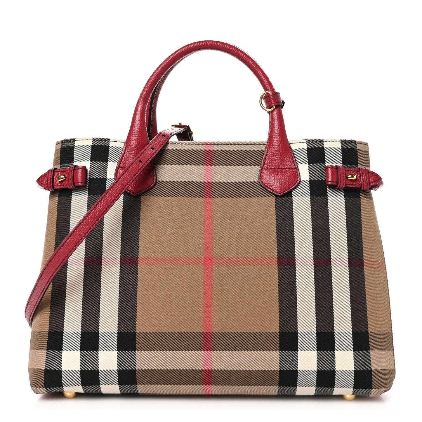House Check Grainy Calfskin Medium Banner Tote Russet Red