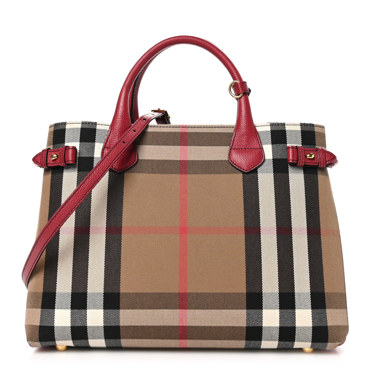 Burberry House Check Grainy Calfskin Medium Banner Tote Russet Red 1 of 10