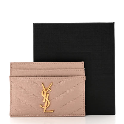 Saint Laurent Grain De Poudre Matelasse Chevron Monogram Credit Card Case Pale Pink 8 of 8