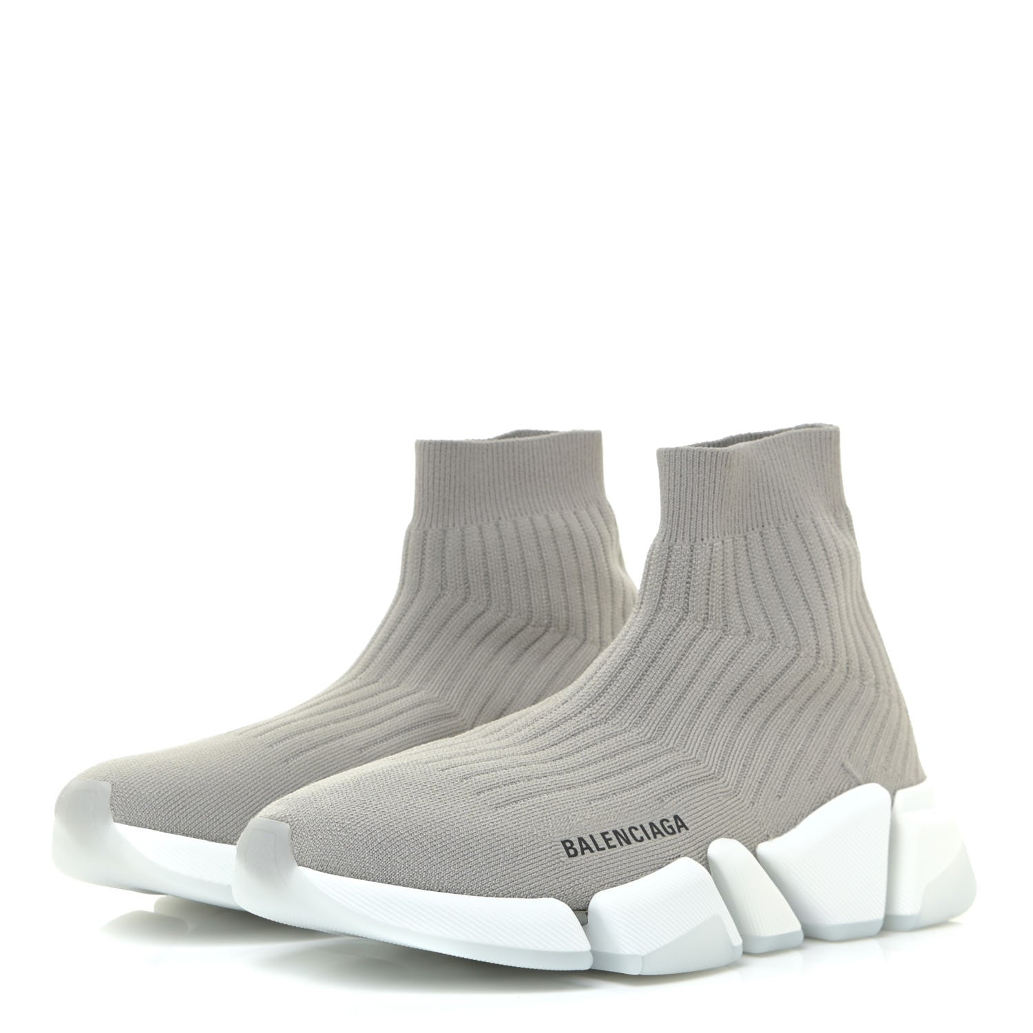 Balenciaga Ribbed Knit Womens Speed 2.0 Transparent Sole Sneakers 39 Baltic Grey White 2 of 12