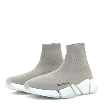 Balenciaga Ribbed Knit Womens Speed 2.0 Transparent Sole Sneakers 39 Baltic Grey White 2 of 12
