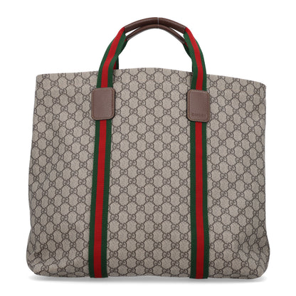 Gucci Tender GG Supreme Monogram Textured Dollar Calfskin Web Tote Beige Ebony New Acero 1 of 10