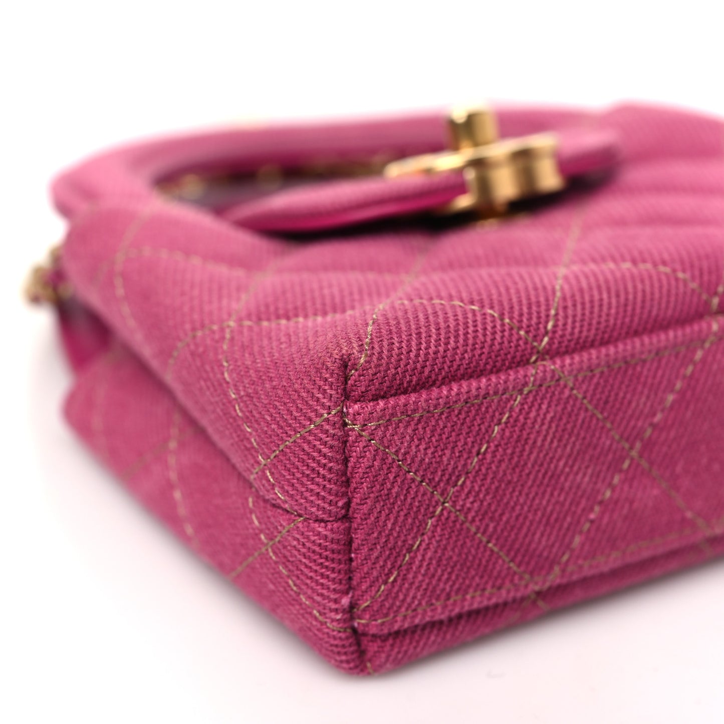 Denim Quilted Mini Nano Kelly Shopper Fuchsia