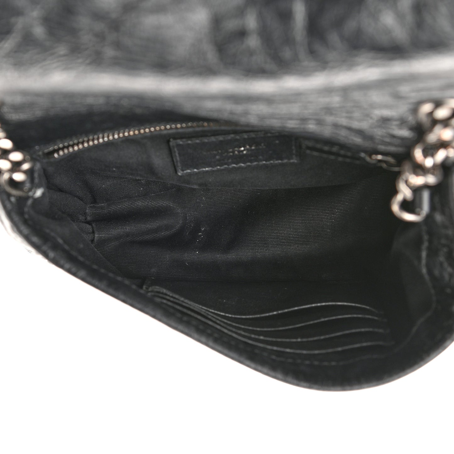 Crinkled Calfskin Matelasse Monogram Niki Chain Wallet Black