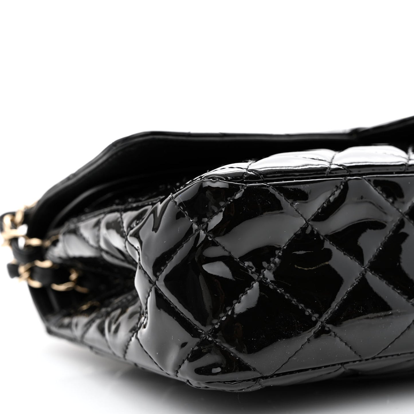 Patent Quilted Medium Double Flap Black