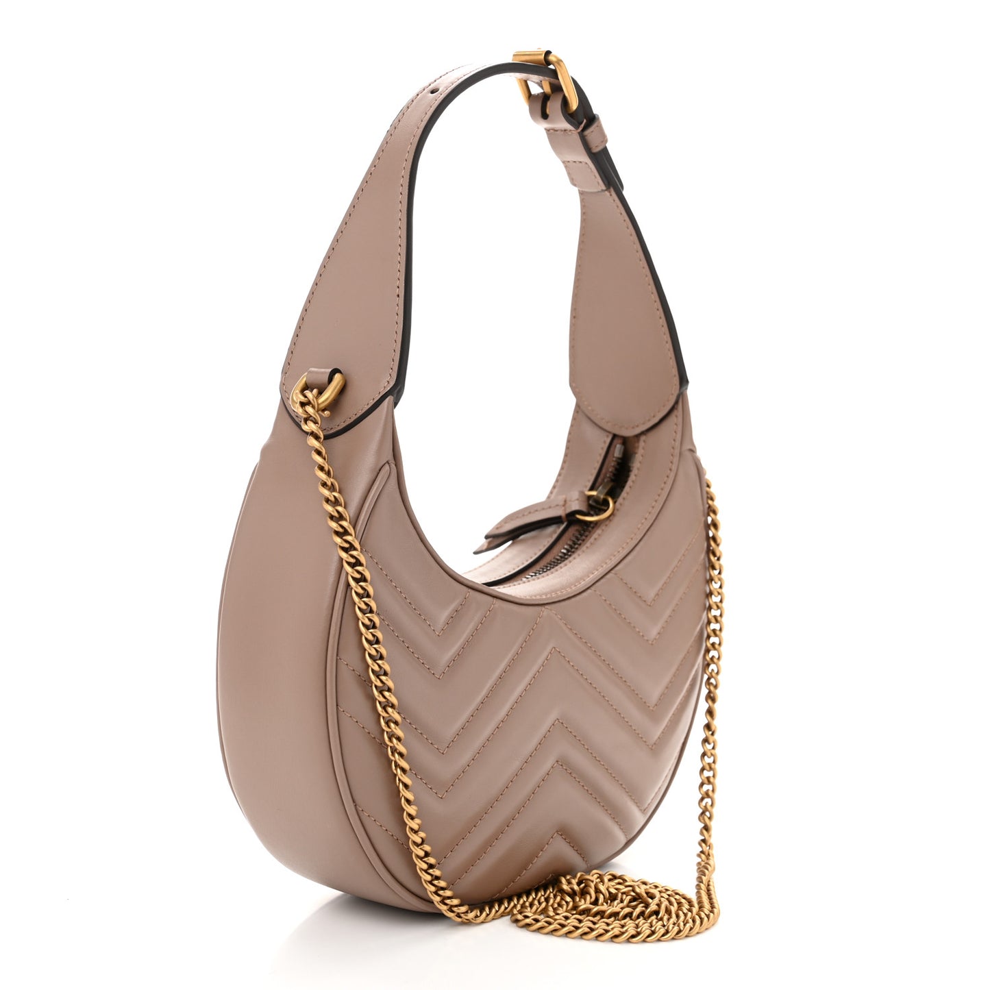 Calfskin Matelasse Chevron Mini GG Marmont Half Moon Hobo Porcelain Rose