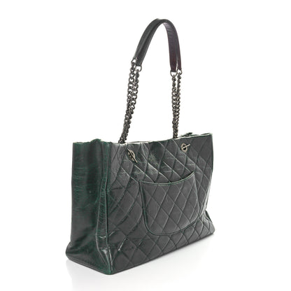 Chanel Glazed Calfskin Quilted Duo Color Large Tote Dark Green 2 of 10