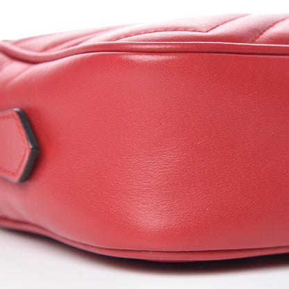 Gucci Calfskin Matelasse Mini GG Marmont Chain Shoulder Bag Hibiscus Red 9 of 11