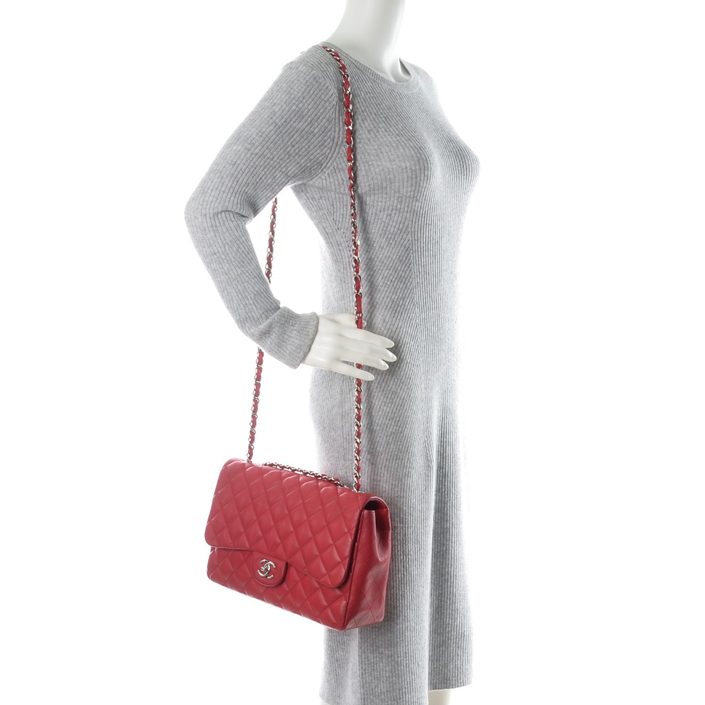 Lambskin Quilted Jumbo Single Flap Red