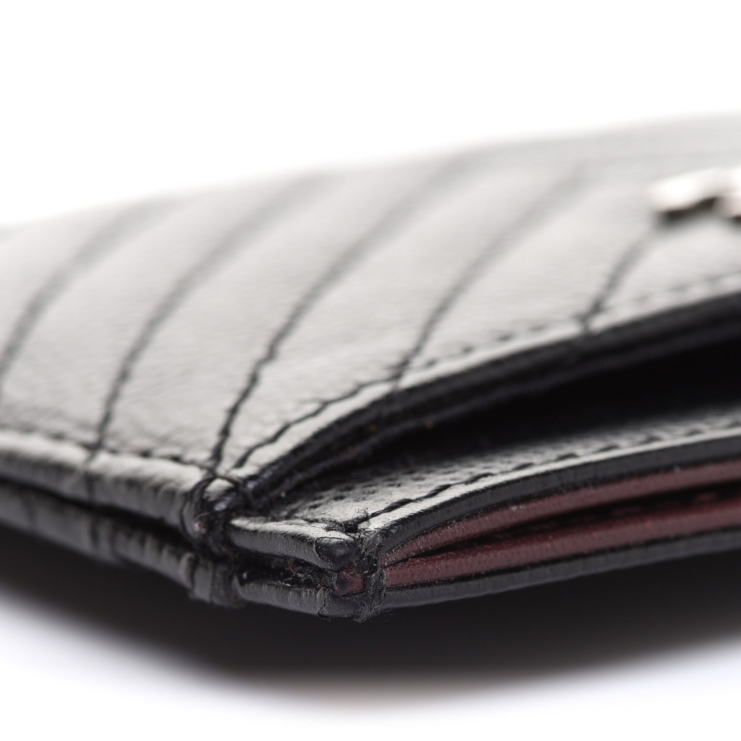 Caviar Chevron Quilted Card Holder Black