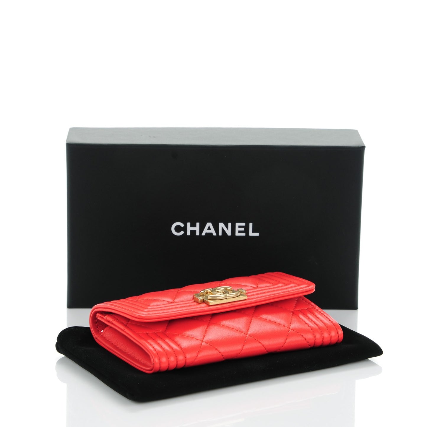 Calfskin Quilted Boy Card Holder Wallet Red