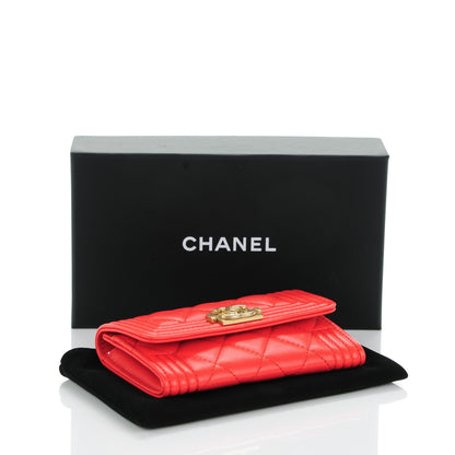 Chanel Calfskin Quilted Boy Card Holder Wallet Red 4 of 7